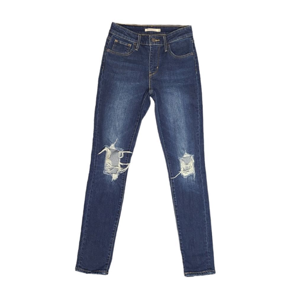 LEVI'S 721 high rise skinny dark wash‎ destroyed distressed jeans 25